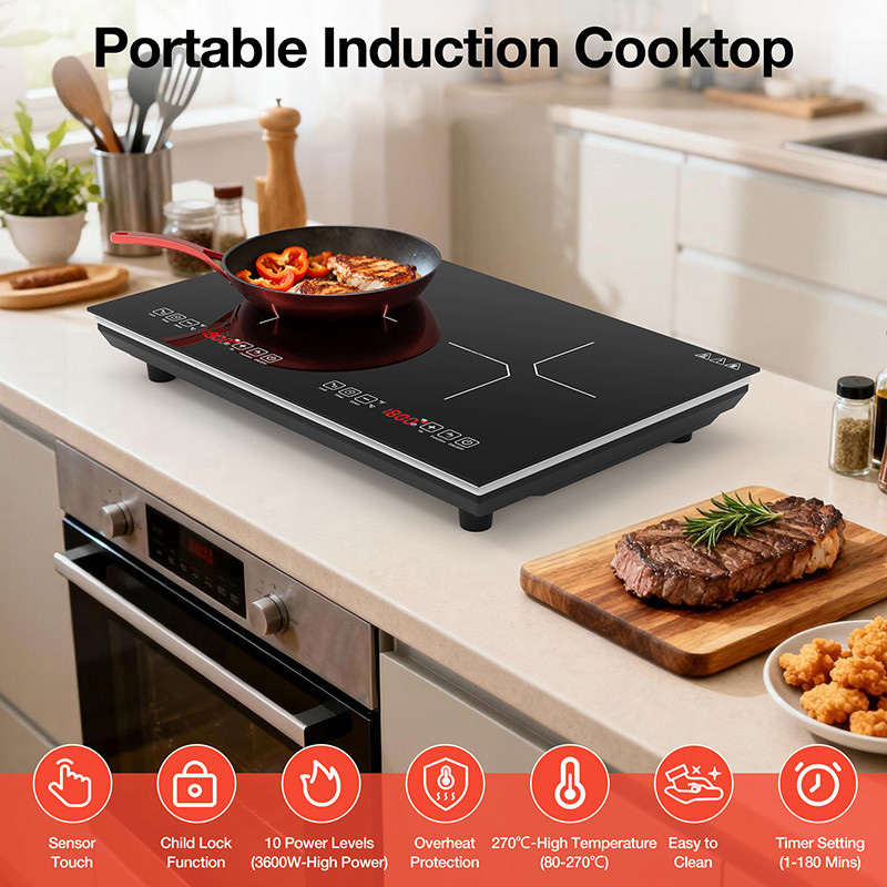 موقد حثي مزدوج الشعلات، موقد ك - مراجعة Double Induction Cooktop 220V وسعره
