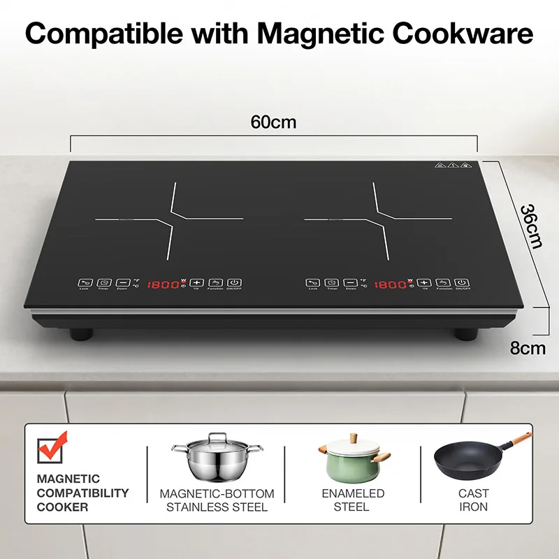 موقد حثي مزدوج الشعلات، موقد ك - مراجعة Double Induction Cooktop 220V وسعره